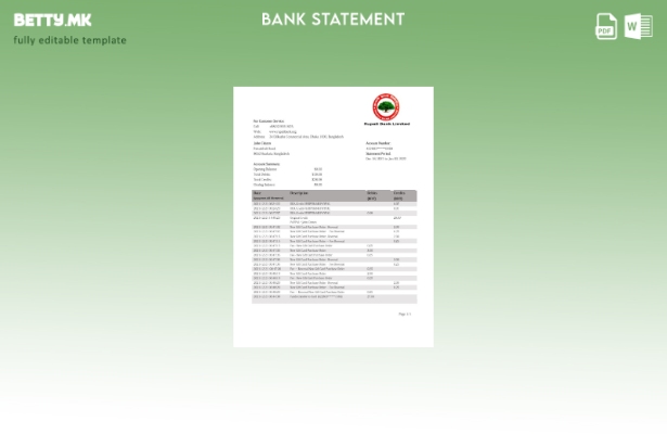 Модерен стил на шаблон за зборови од банкарски извод од Бангладеш Рупали